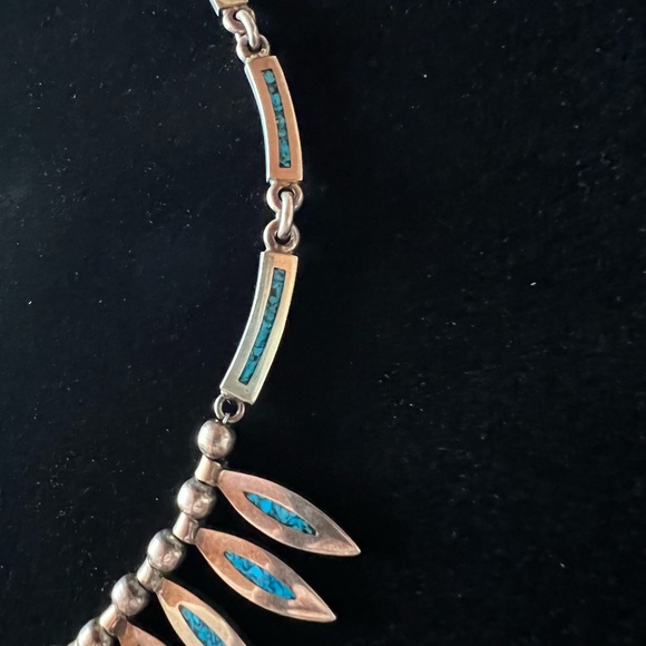 Vintage Sterling Silver Crush Turquoise Collar Choker Necklace. - Picture 2 of 7